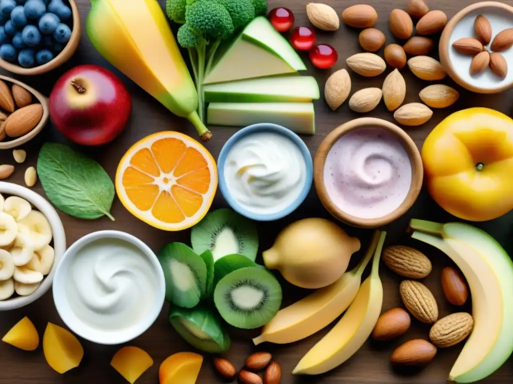 Deliciosos snacks saludables para niños: ilustración detallada en acuarela Una ilustración detallada de snacks saludables para niños impacto: frutas vibrantes, vegetales crujientes, nueces y yogur, en una mesa de madera
