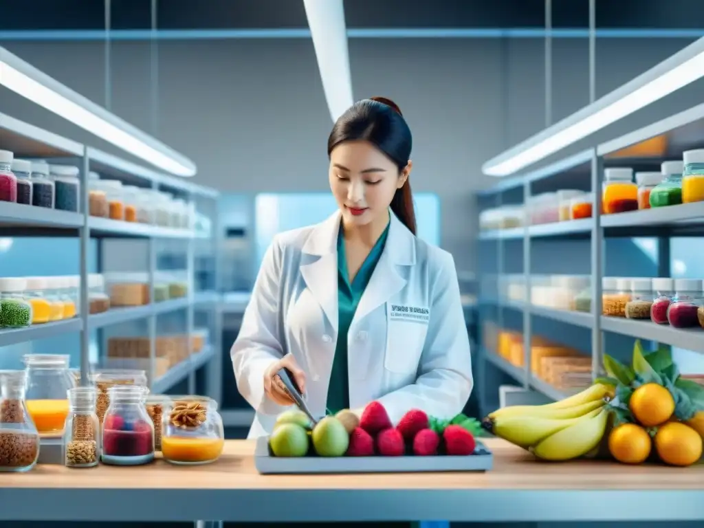 Laboratorio de innovación de snacks saludables con científicos creando Laboratorio de investigación y desarrollo de snacks saludables