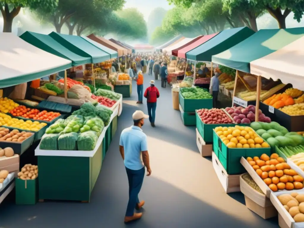 Mercado agrícola vibrante con alimentos frescos y coloridos Un mercado lleno de vida con opciones de snacks saludables recomendadas