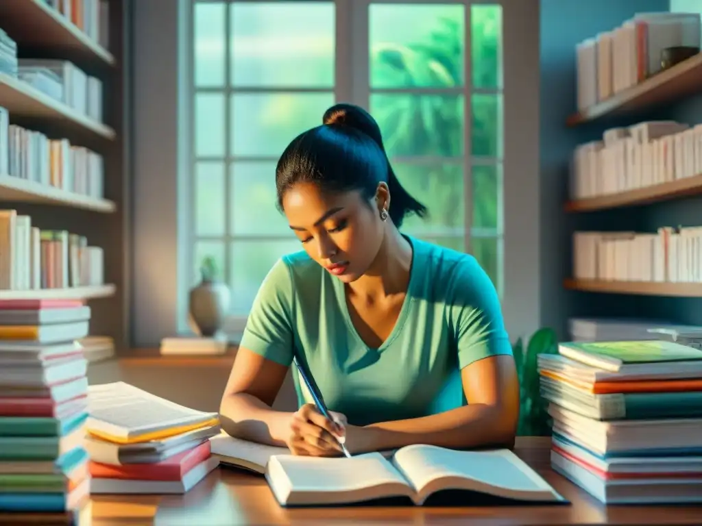 Estudio de nutrición detallado: ilustración en acuarela Un nutricionista analiza estudios científicos de forma detallada en un ambiente sereno y enfocado