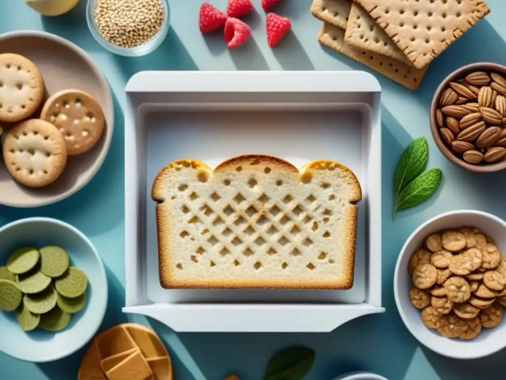 Panificadora moderna rodeada de snacks saludables en acuarela Panificadora para preparar snacks saludables en una cocina soleada