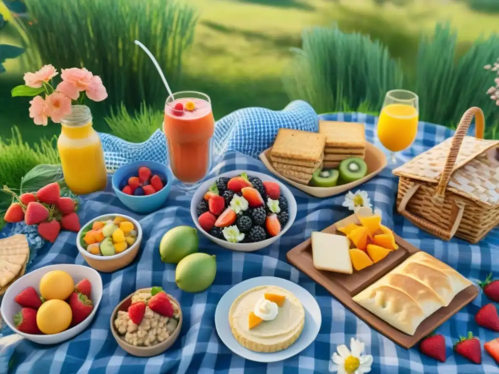 Picnic sin gluten: Diversidad y alegría en el parque Un picnic alegre y diverso con snacks saludables sin gluten en un parque soleado