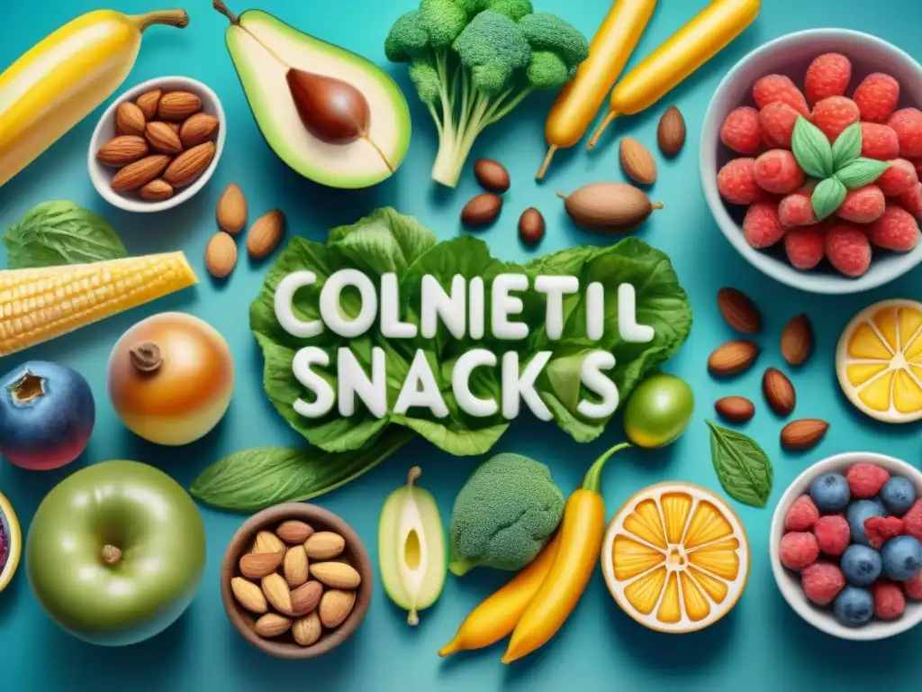 Deliciosos snacks genéticamente mejorados en acuarela Una pintura acuarela detallada de snacks saludables genéticamente mejorados: frutas, verduras y frutos secos vibrantes y coloridos