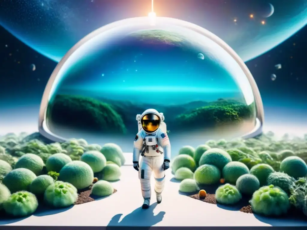 Estación espacial futurista: astronautas disfrutan snacks saludables en el cosmos Explorando snacks saludables innovadores extraterrestres en una estación espacial futurista