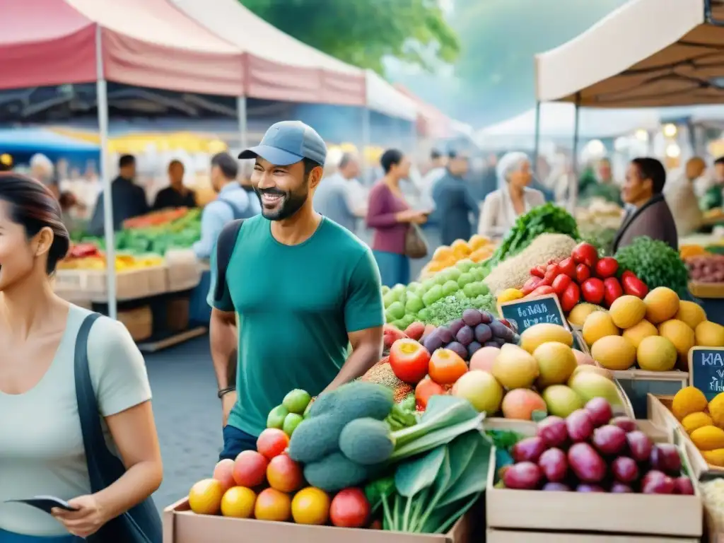 Mercado de Agricultores: Colorido y Comunitario Puesto de snacks saludables recomendados por expertos en animado mercado de agricultores