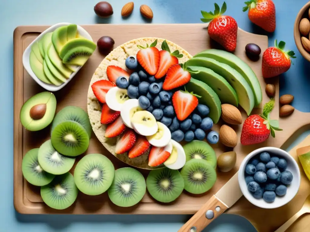 Deliciosos snacks saludables: una obra de arte en acuarela Un tentador surtido de snacks saludables para mejorar estado, con frutas frescas, frutos secos, verduras y lácteos, en una ilustración de acuarela