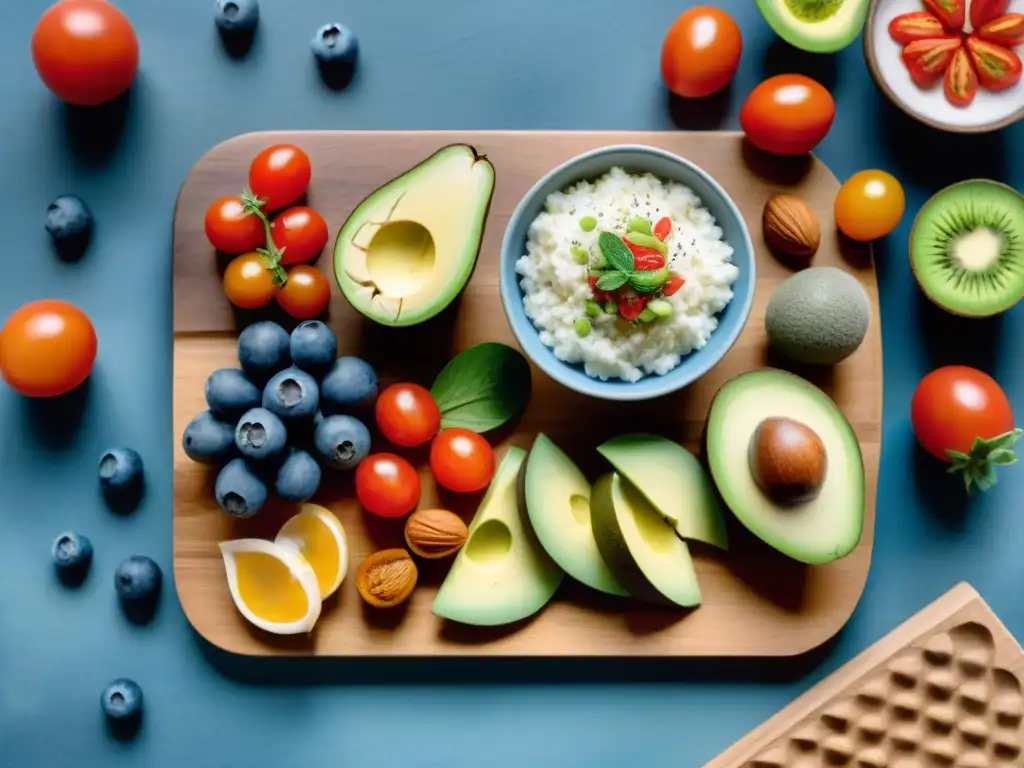 Una tentadora selección de snacks sin gluten para gym, con frutas frescas, frutos secos, yogurt griego y arroz integral con aguacate y tomate cherry