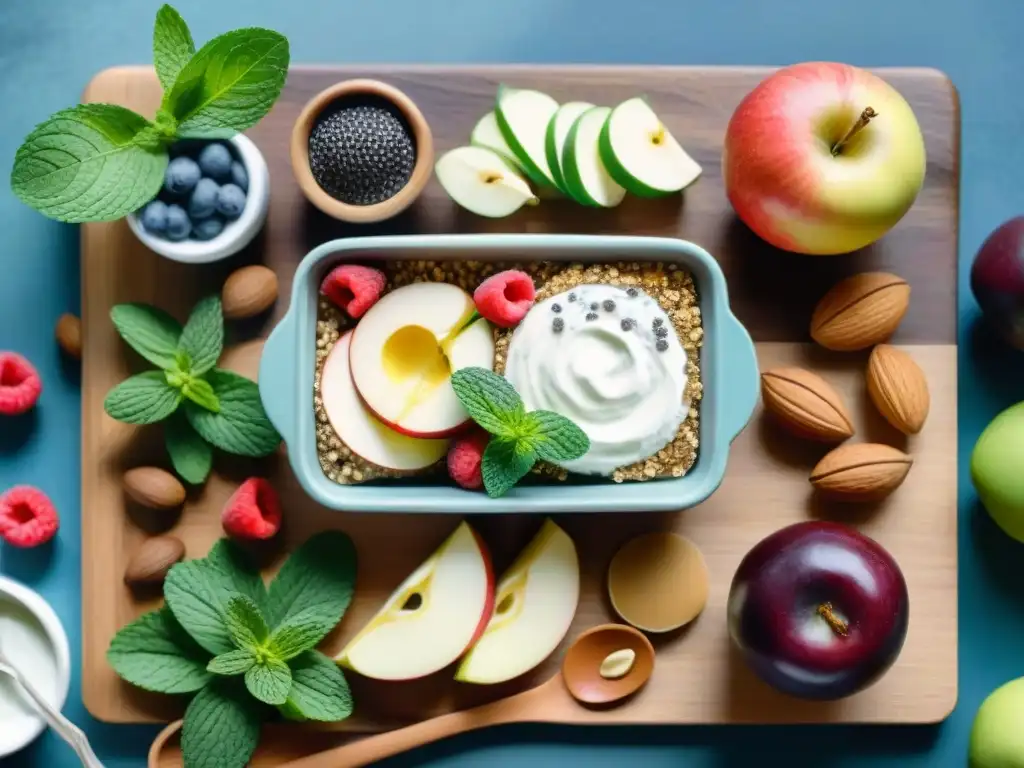 Deliciosos snacks saludables: energía natural y vibrantes colores Una variedad de snacks saludables para deportistas en una tabla de madera