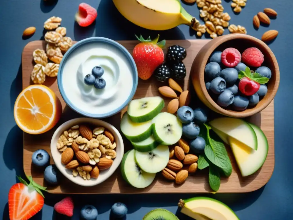Deliciosos snacks saludables en acuarela Una variedad vibrante de snacks saludables para nutrir, detalladamente ilustrados en acuarela