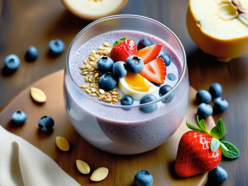 Chia Pudding: Ingredientes frescos y coloridos en acuarela Un vibrante bodegón de ingredientes frescos y coloridos para un pudin de chía receta saludable