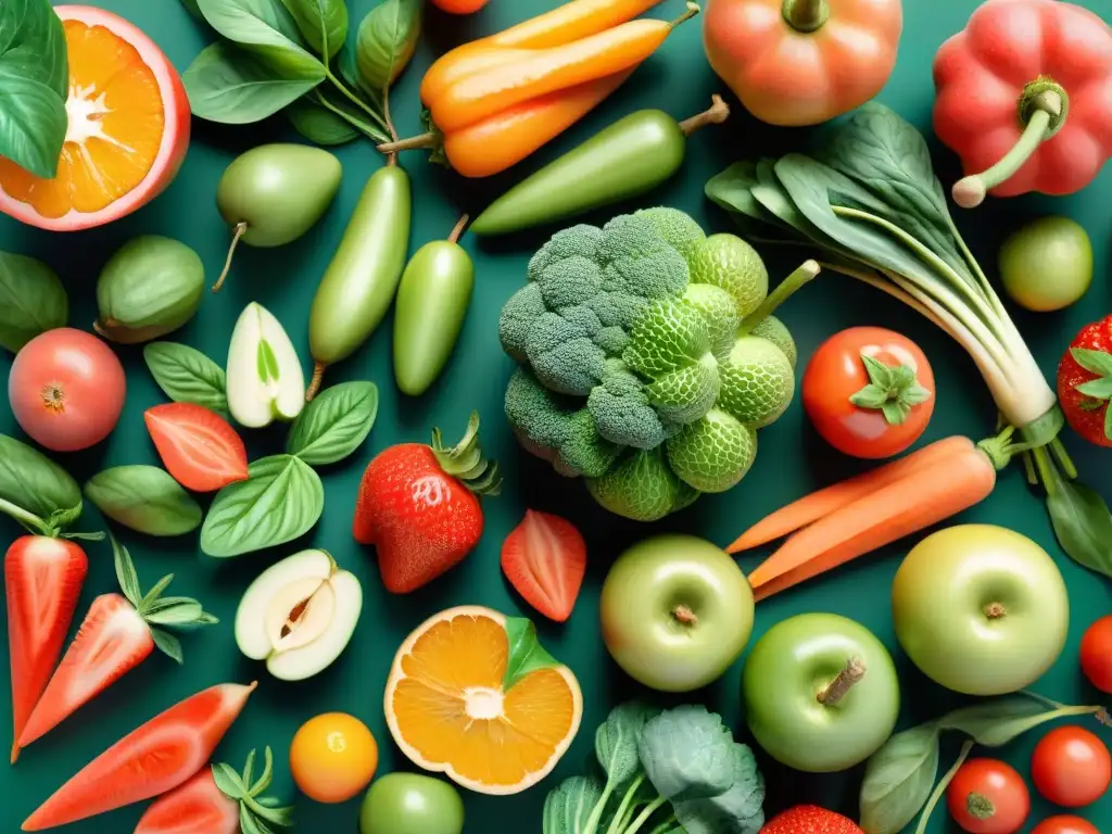 Delicioso bodegón de frutas y verduras frescas en acuarela Una vibrante ilustración acuarela de frutas y verduras frescas, exudando vitalidad y bienestar