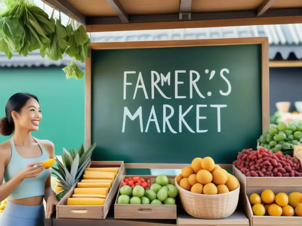 Mercado orgánico: colorida variedad de snacks saludables Un vibrante puesto de snacks orgánicos en el mercado, promoviendo bienestar con frutas, frutos secos y barras de granola