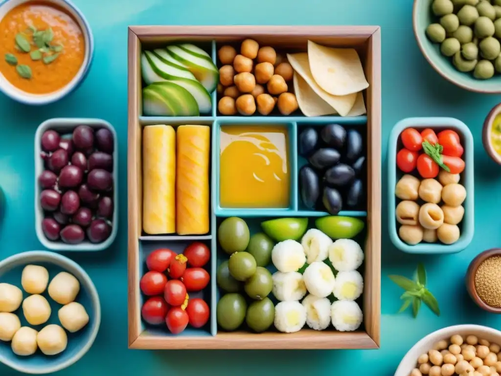 Delicias saludables del mundo: una explosión de sabores y colores Una ilustración acuarela vibrante de snacks saludables tradiciones alimenticias de todo el mundo en una mesa de madera