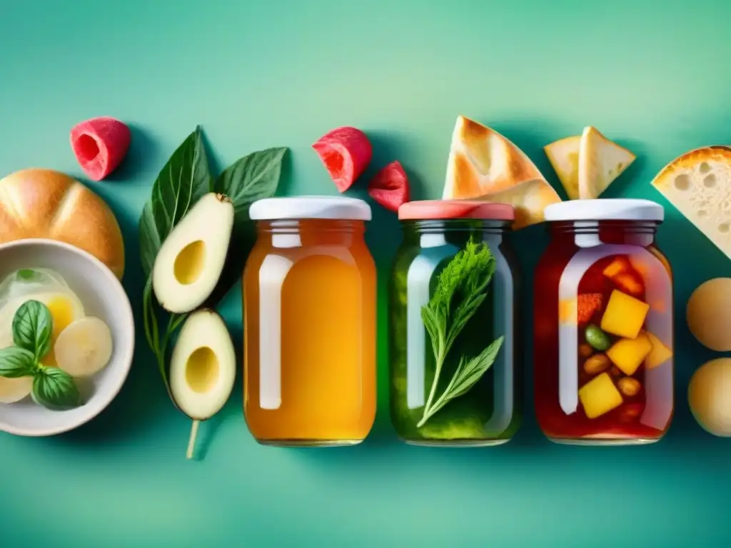 Deliciosos snacks fermentados: arte en acuarela Vibrantes snacks fermentados modernos con beneficios saludables